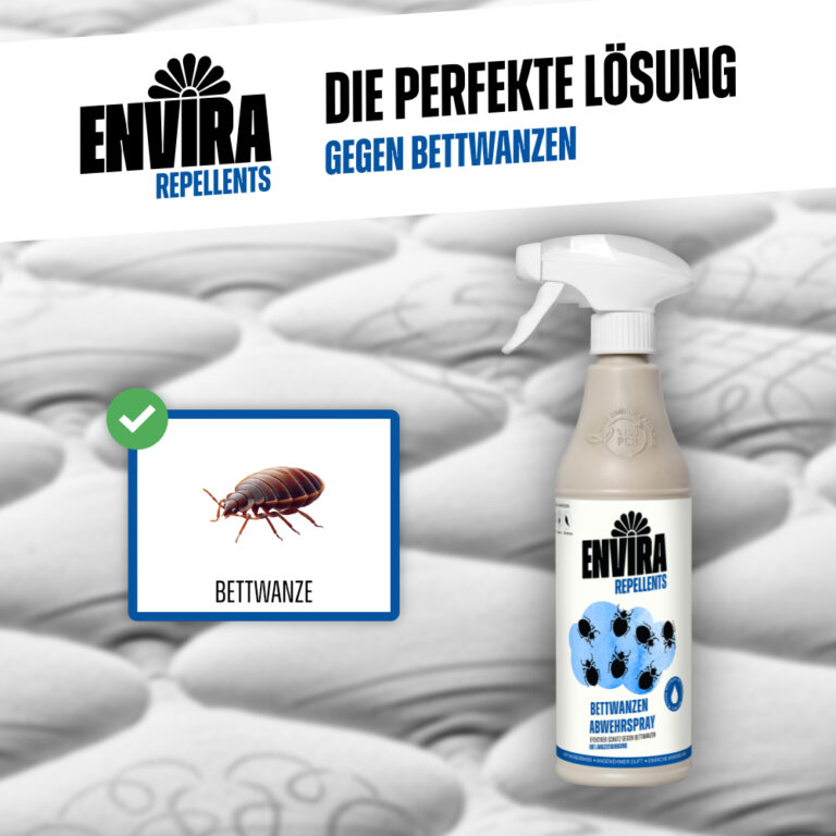Ein Bild, das darstellt, gegen welche Insekten das Envira Bettwanzen Abwehrspray eingesetzt werden kann.